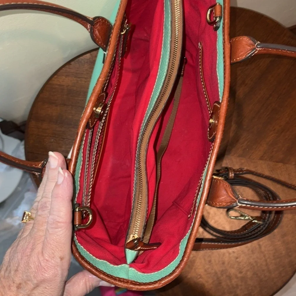 Dooney Bourke Bright mint satchel Crossbody /Shoulder bag Leather/brown trim